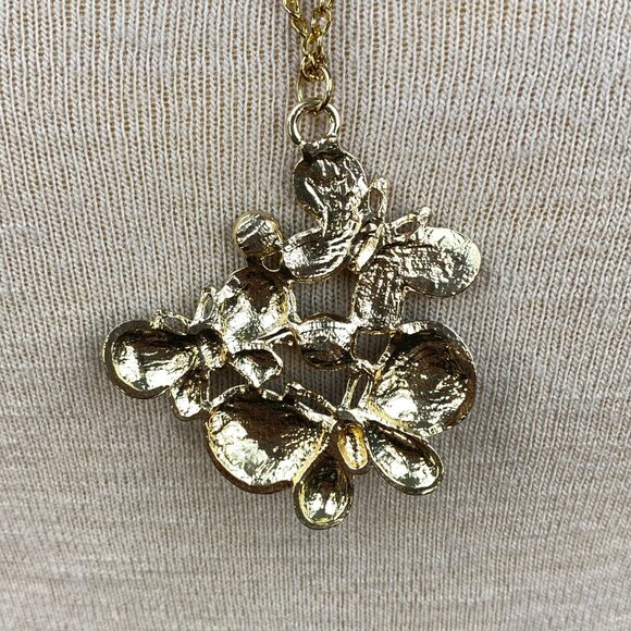 Enamel & Rhinestone Gold Tone Butterfly Pendant Necklace - Picture 4 of 8